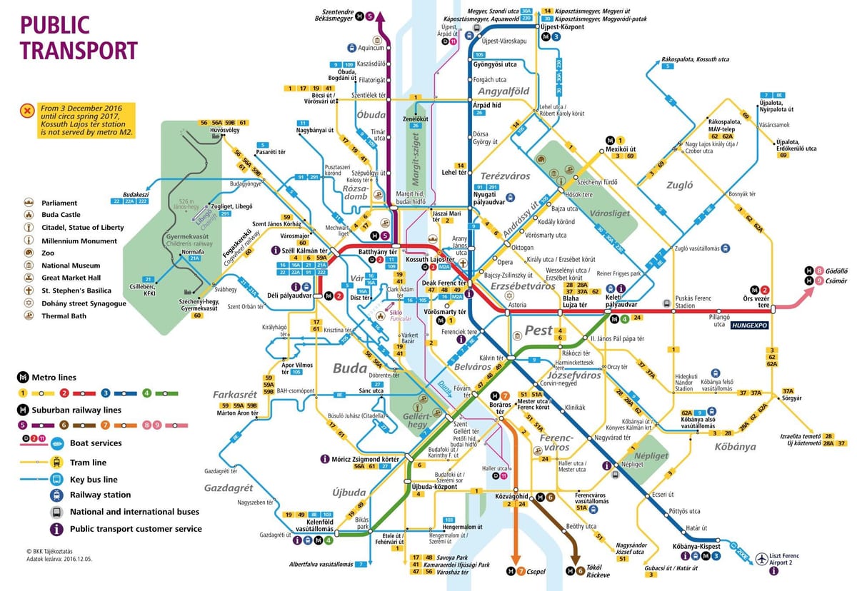 mapa de budapest transporte público